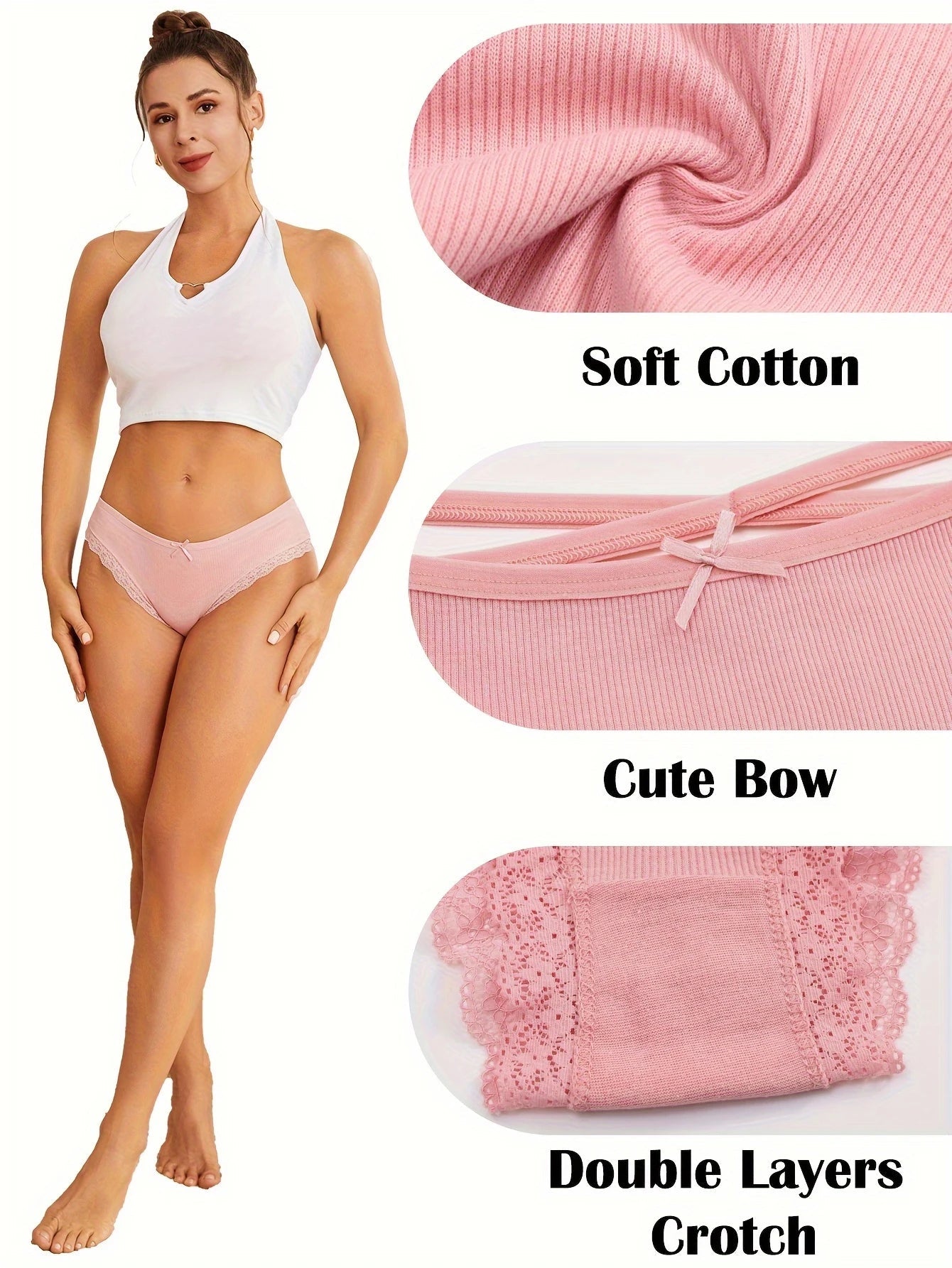 Calzoncillos de algodón para mujer, ropa interior Sexy de encaje, bragas brasileñas huecas, ropa interior cómoda, lencería S - XL de Color sólido, 5 uds. - lobbol