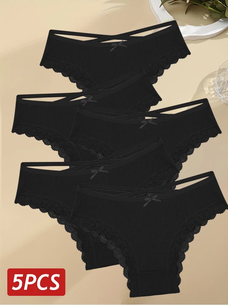 Calzoncillos de algodón para mujer, ropa interior Sexy de encaje, bragas brasileñas huecas, ropa interior cómoda, lencería S - XL de Color sólido, 5 uds. - lobbol