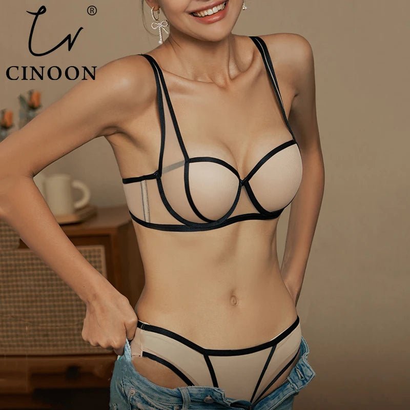 CINOON - Conjunto de ropa interior francesa Sexy para mujer, conjuntos de sujetador y bragas push - up, sujetador cómodo, correas ajustables, conjunto de lencería recogida - lobbol