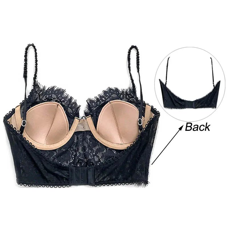CINOON - Lencería Sexy francesa para mujer, ropa interior ultrafina de encaje con bordado de flores, Bralette, sujetador de realce de pestañas, ropa interior femenina - lobbol