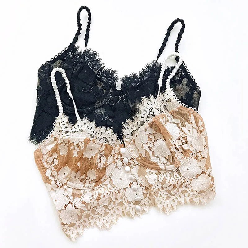 CINOON - Lencería Sexy francesa para mujer, ropa interior ultrafina de encaje con bordado de flores, Bralette, sujetador de realce de pestañas, ropa interior femenina - lobbol