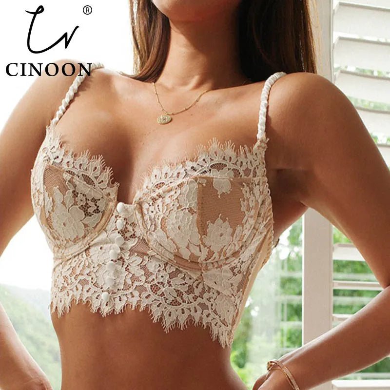 CINOON - Lencería Sexy francesa para mujer, ropa interior ultrafina de encaje con bordado de flores, Bralette, sujetador de realce de pestañas, ropa interior femenina - lobbol