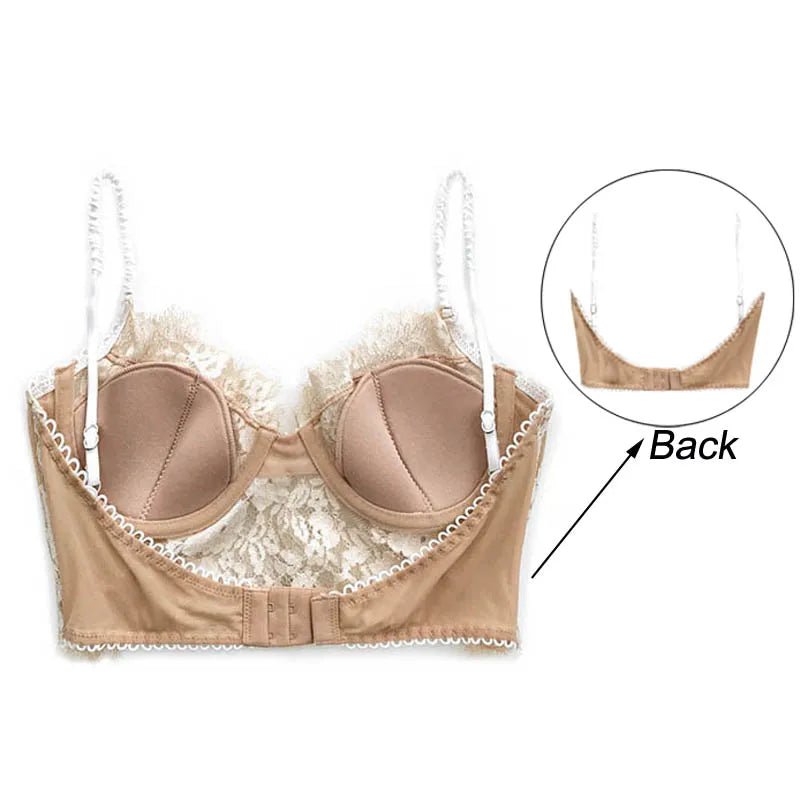 CINOON - Lencería Sexy francesa para mujer, ropa interior ultrafina de encaje con bordado de flores, Bralette, sujetador de realce de pestañas, ropa interior femenina - lobbol