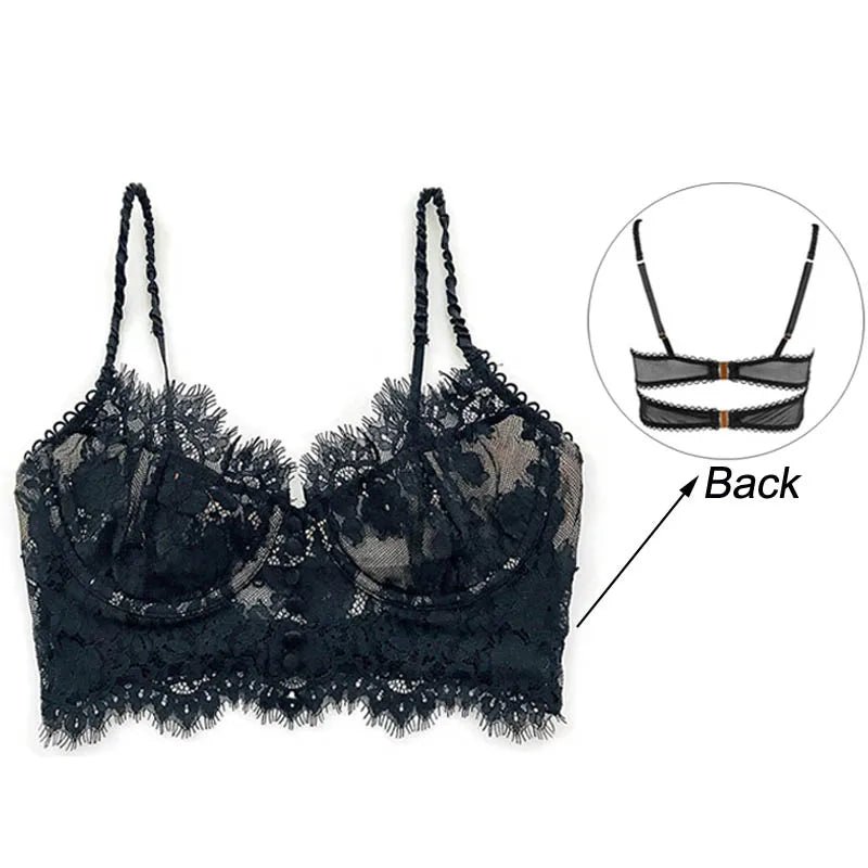 CINOON - Lencería Sexy francesa para mujer, ropa interior ultrafina de encaje con bordado de flores, Bralette, sujetador de realce de pestañas, ropa interior femenina - lobbol
