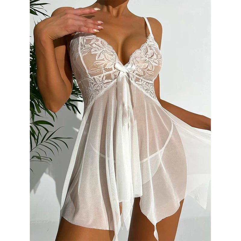 Conjunto de camisones sexys para mujer, vestido ajustado con lazo dividido, decoración, pijamas, moda suave, cómodo, sin mangas, ropa para el hogar, minifalda - lobbol