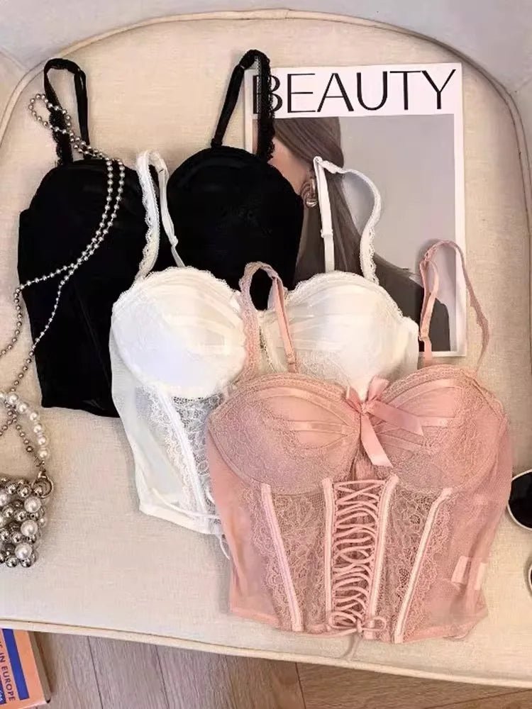 Conjunto de chaleco y Top Sexy con cuello Halter estilo nicho tailandés, Top corto bajo el busto deshuesado de encaje, aspecto dulce puro, conjunto de capas de moda de verano, Reino Unido MOYISU - lobbol