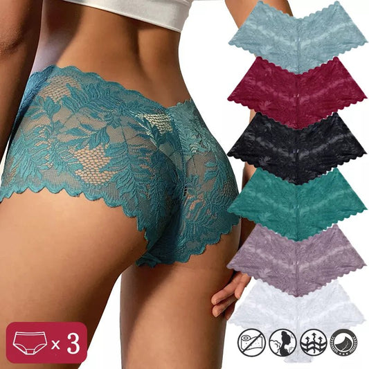 Conjunto Floral Íntimo: Panties Sexis, Encaje y Boyshorts - 3PCS - lobbol