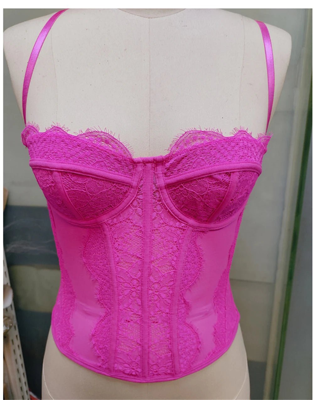 Corsé Sexy de malla de encaje con tirantes finos y espalda abierta para mujer, lencería ajustada de verano, corpiño moldeador, camisola con cuello Halter - lobbol