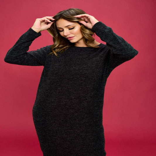 Extra Soft Round Neck Cozy Sweater Dress - lobbol