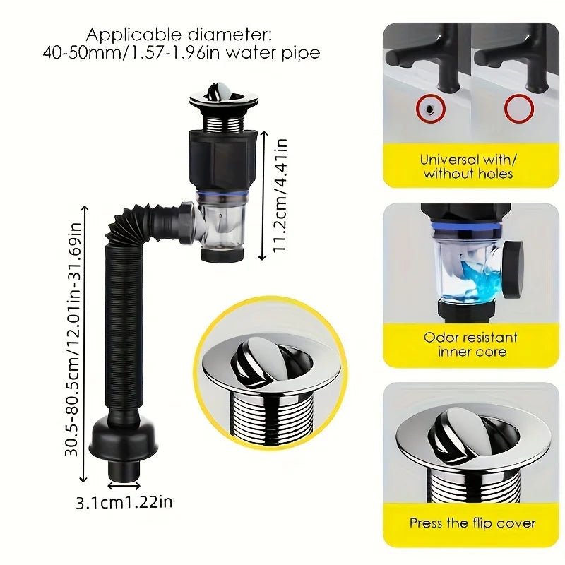 Kit de drenaje para lavabo de baño, tubo de drenaje para lavabo tipo P de metal, adecuado para orificios de drenaje de 1 - 1/4 pulgadas y 1 - 1/2 pulgadas - lobbol