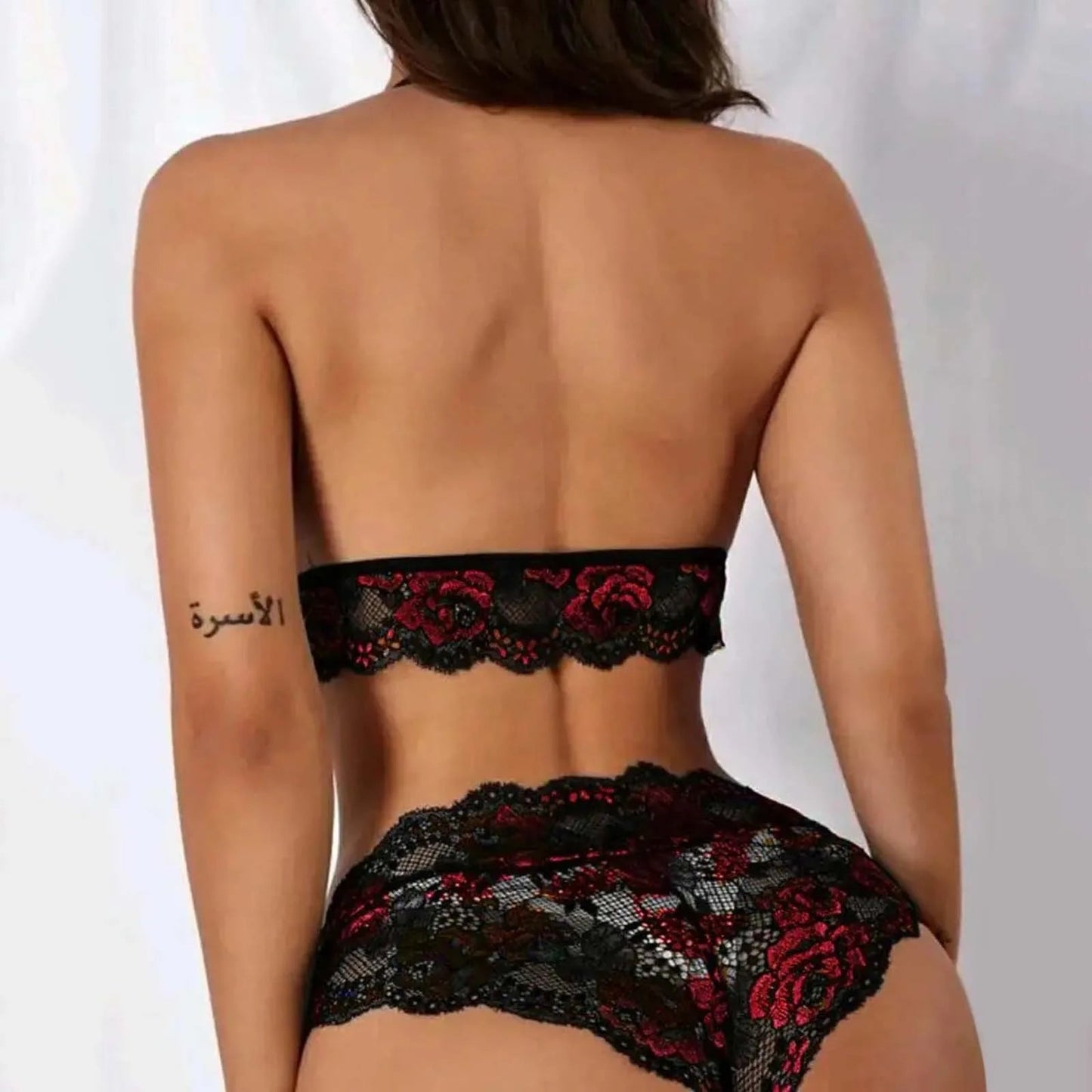 Lencería Sexy para mujer, Ropa interior de dos piezas de encaje de tres puntos con pecho grande, conjunto de sujetador porno de lujo Floral con lazo, Ropa Porno - lobbol