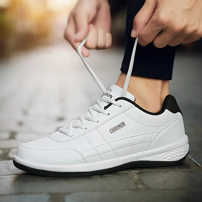 Men's Casual Low Top Lace Up Sneakers, Comfortable Lightweight Skateboard Shoes For All Seasons - lobbol