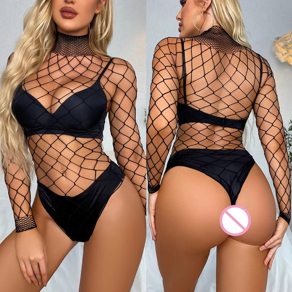 Mono transparente de malla transparente para mujer, traje de cuerpo de red de pesca, Sexy, Delgado, erótico, Club nocturno, nueva moda - lobbol