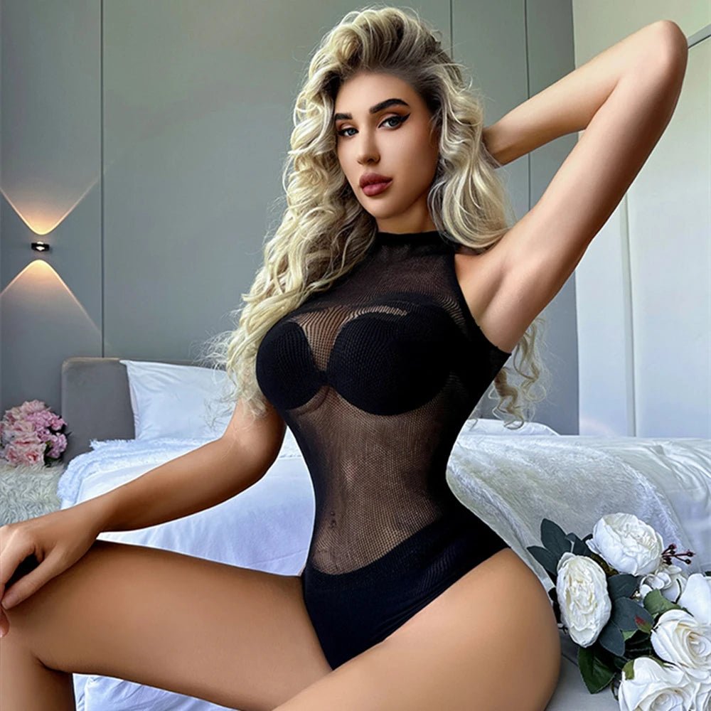 Mono transparente de malla transparente para mujer, traje de cuerpo de red de pesca, Sexy, Delgado, erótico, Club nocturno, nueva moda - lobbol