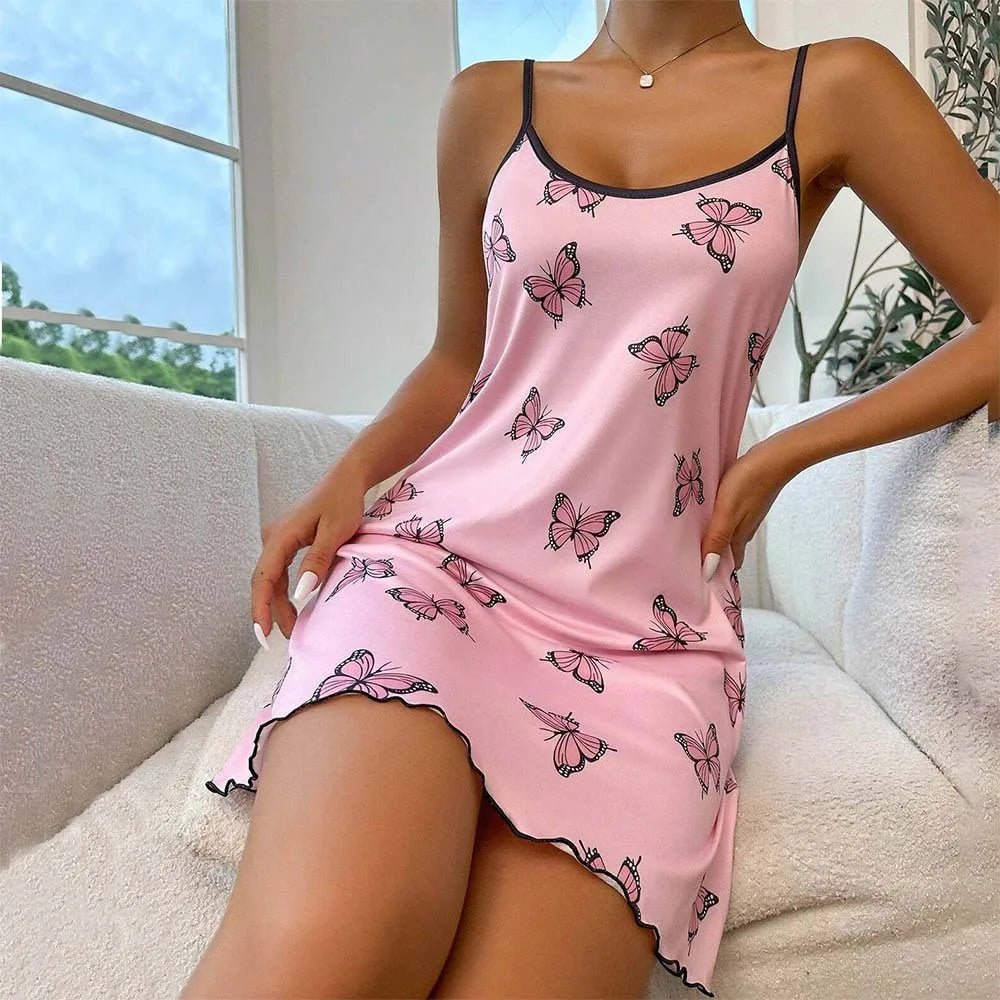 Nueva moda, camisón con estampado de mariposa para mujer, camisola de estrella negra, ropa de dormir corta con tirantes finos, ropa de dormir bonita y moderna - lobbol