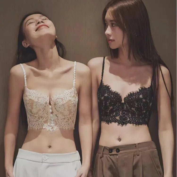 Nuevo sujetador de tiras francés de encaje Sexy, ropa interior sin espalda, sujetador de chaleco fino retro para mujer - lobbol