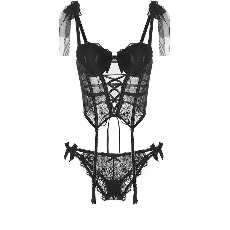 Pijama Sexy para mujer, lencería emocional, ropa interior, pecho pequeño, Bralette, corpiño, conjuntos de bragas femeninas - lobbol