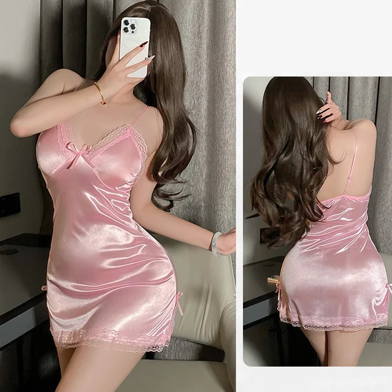 Ropa de dormir Lencería sexy Tirantes Camisón Moda Mujer Pijamas con abertura de encaje fino Camisón con tirantes - lobbol