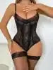 SMOOTH New European American Women's Erotic Floral Lace Breathable Eco - Friendly Spandex/Polyester Bodysuit Sexy Sheer Temptation - lobbol