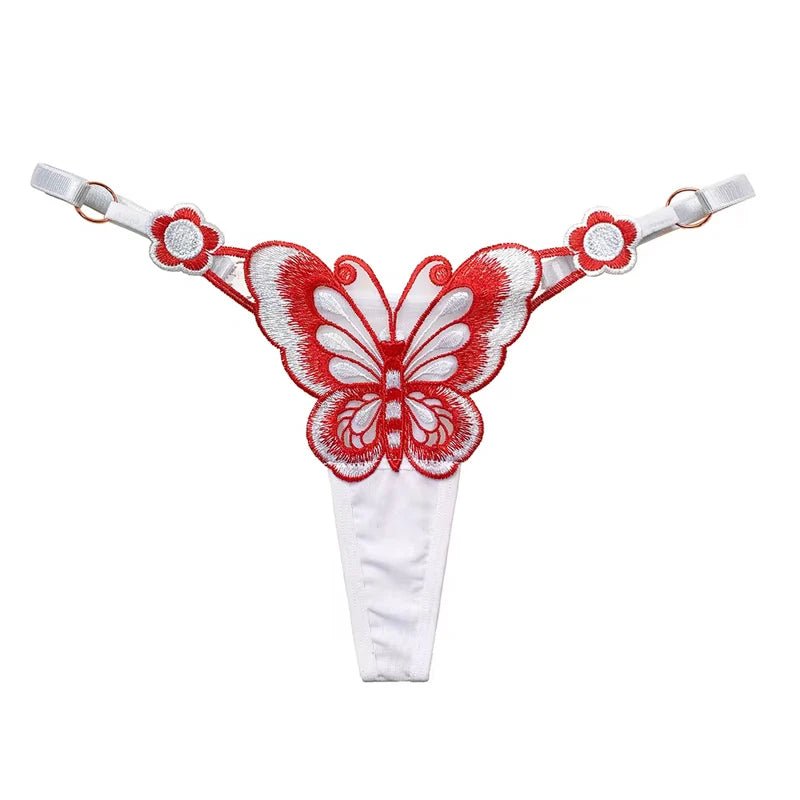 Tanga de encaje Sexy para mujer, bragas de cintura baja de mariposa, bragas de malla transparente, bragas de cintura ajustable, Culotte femenino - lobbol