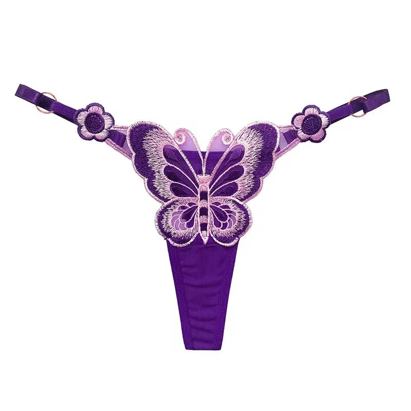 Tanga de encaje Sexy para mujer, bragas de cintura baja de mariposa, bragas de malla transparente, bragas de cintura ajustable, Culotte femenino - lobbol