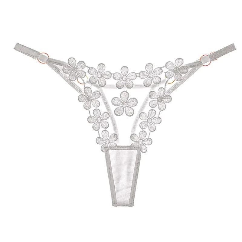 Tanga de encaje Sexy para mujer, bragas de cintura baja de mariposa, bragas de malla transparente, bragas de cintura ajustable, Culotte femenino - lobbol