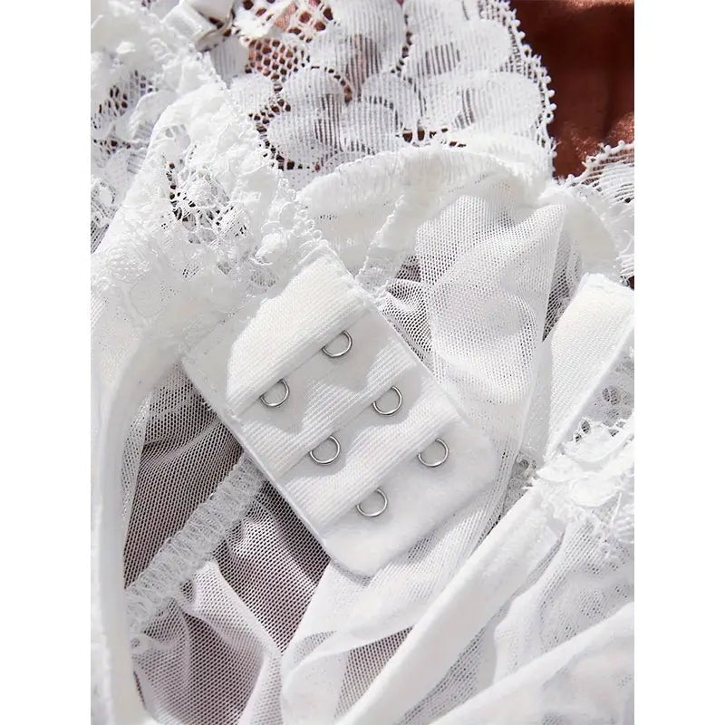 Un conjunto de camisón de tul Ultra Sexy, sujetador con cuello en V, falda abierta para dormir, vestido erótico de noche para mujer, pijamas transparentes, pantalones de lencería, kit de lujo - lobbol