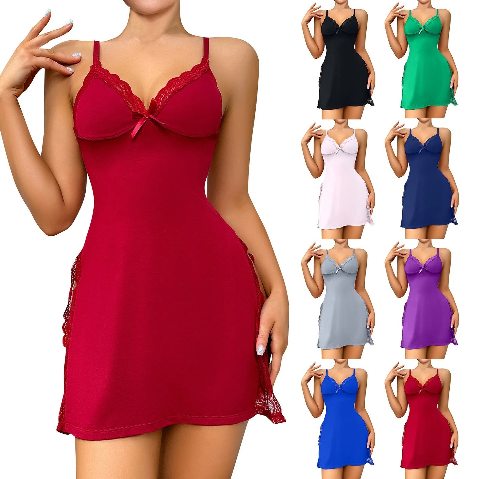 Vestido lencero sexy de retazos de encaje para mujer con decoración de mariposas y vestido de noche con dobladillo con volantes y encaje en contraste con abertura lateral - lobbol