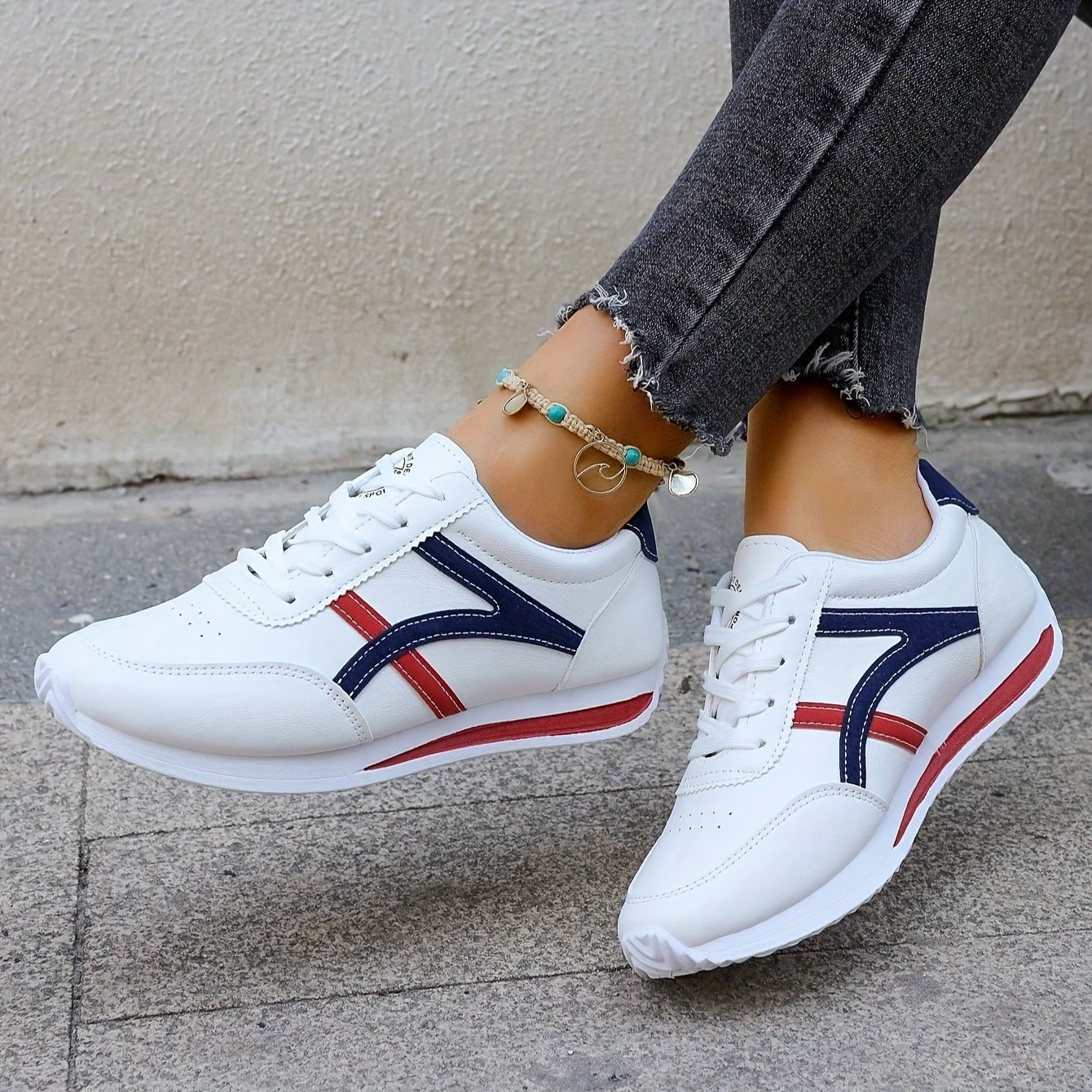 Women's Fashion Lace - Up Sneakers, Preppy Soft Sole Comfort Walking Shoes, Casual Low - top Athletic Shoes - lobbol