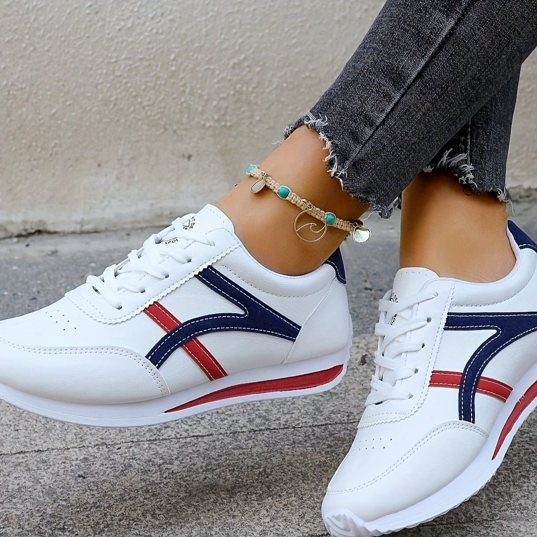 Women's Fashion Lace - Up Sneakers, Preppy Soft Sole Comfort Walking Shoes, Casual Low - top Athletic Shoes - lobbol