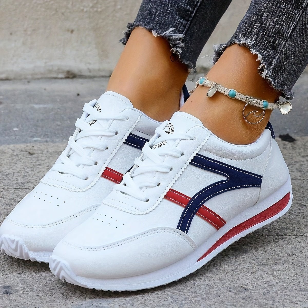 Women's Fashion Lace - Up Sneakers, Preppy Soft Sole Comfort Walking Shoes, Casual Low - top Athletic Shoes - lobbol